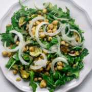 roasted zucchini salad with arugula chickpeas and onions