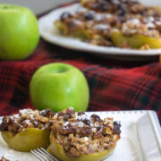 baked apples in front of green apples