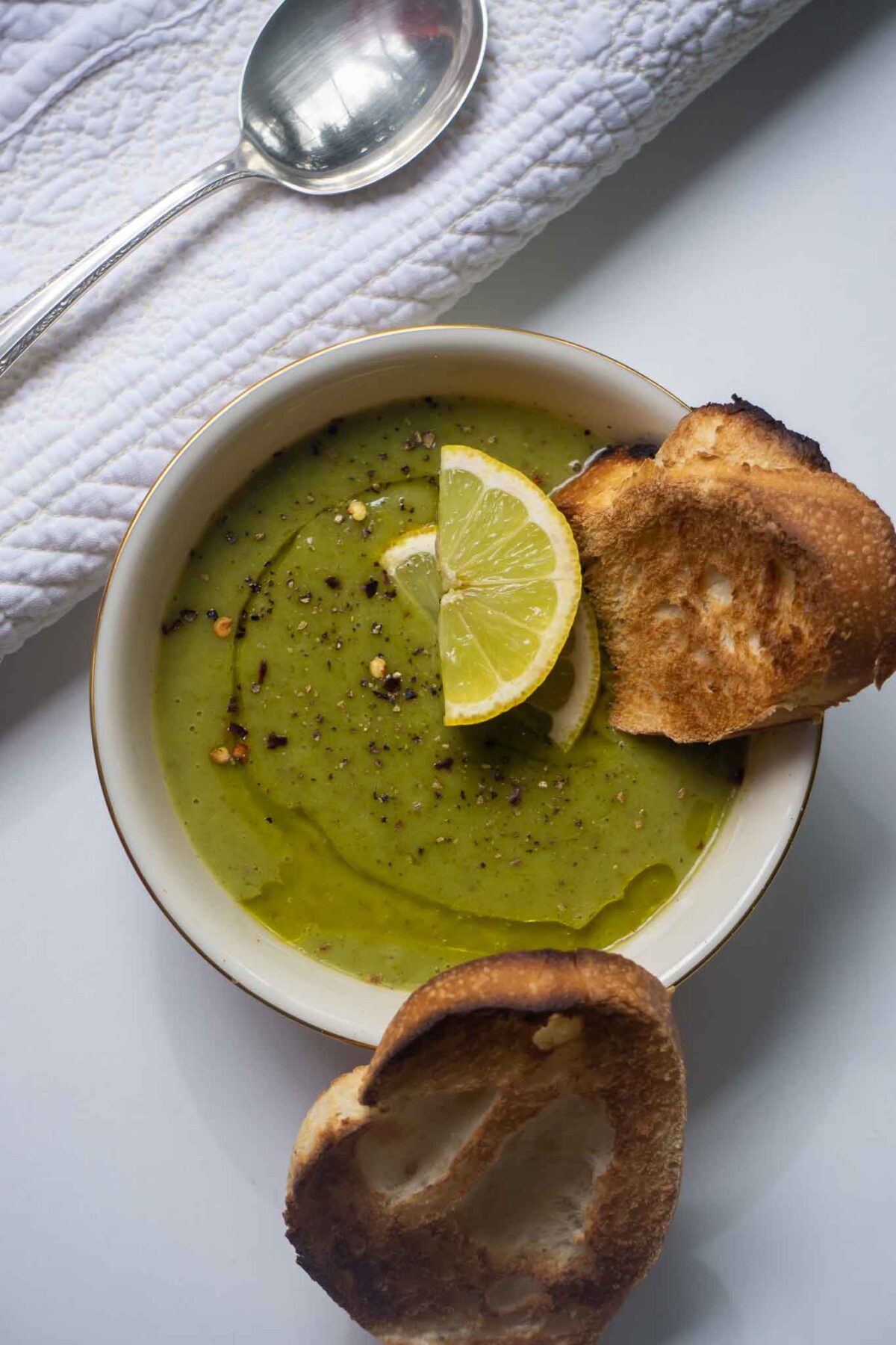 watercress soup with lemon and bread