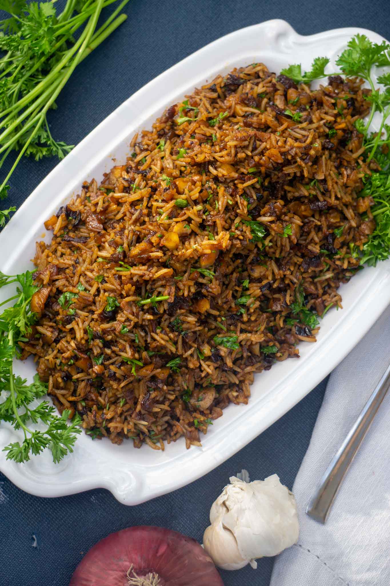 dirty rice with onion garlic and parsley