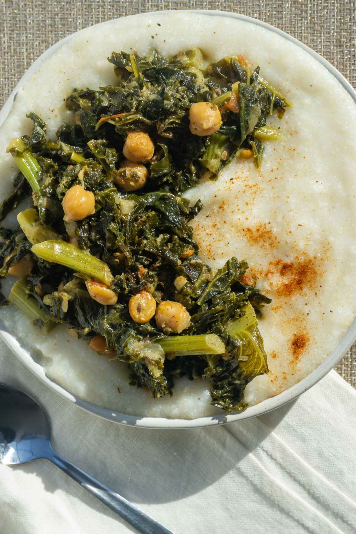 kale on grits with napkin