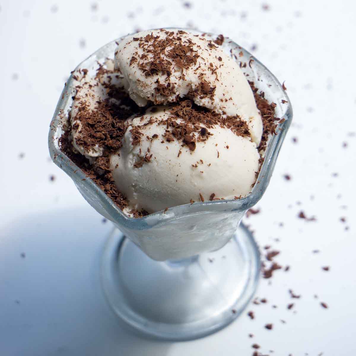 coconut milk ice cream with chocolate shavings